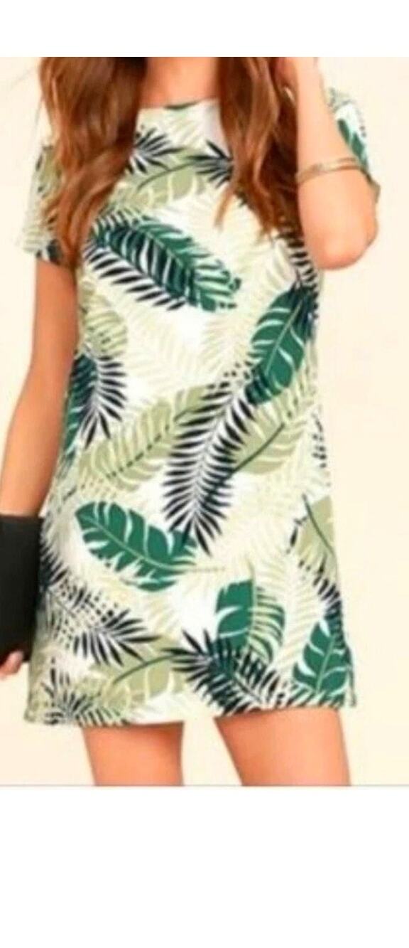 Lulus Womens Give Me A Print Green Palm Leaf Short Sleeve Mini Shift Dress Large